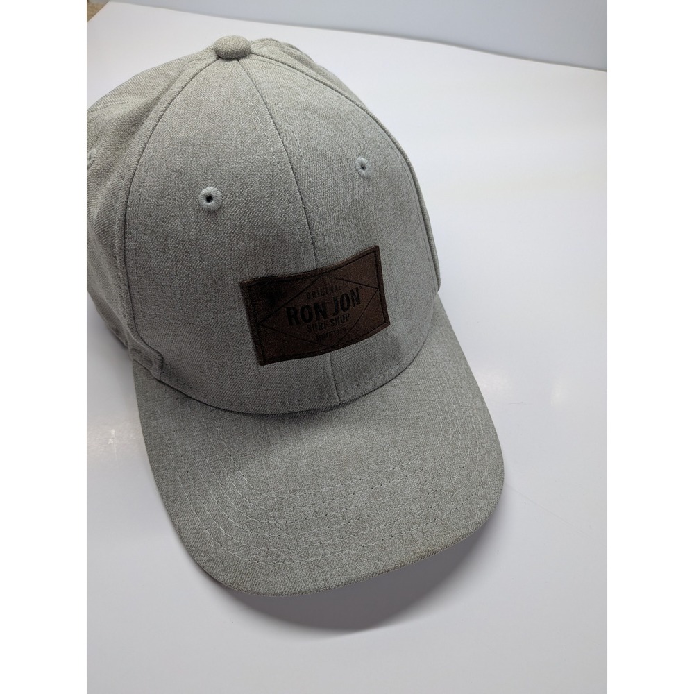 Ron Jon Surf Shop Heather Grey Baseball Cap Hat Brown Leather Patch L/XL